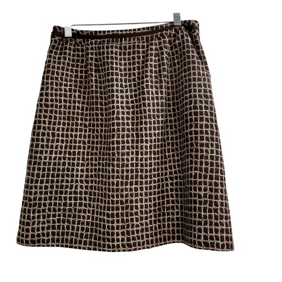 Ann Taylor silk skirt 4P petite brown checkered faux belt detail front pleats - Picture 6 of 6